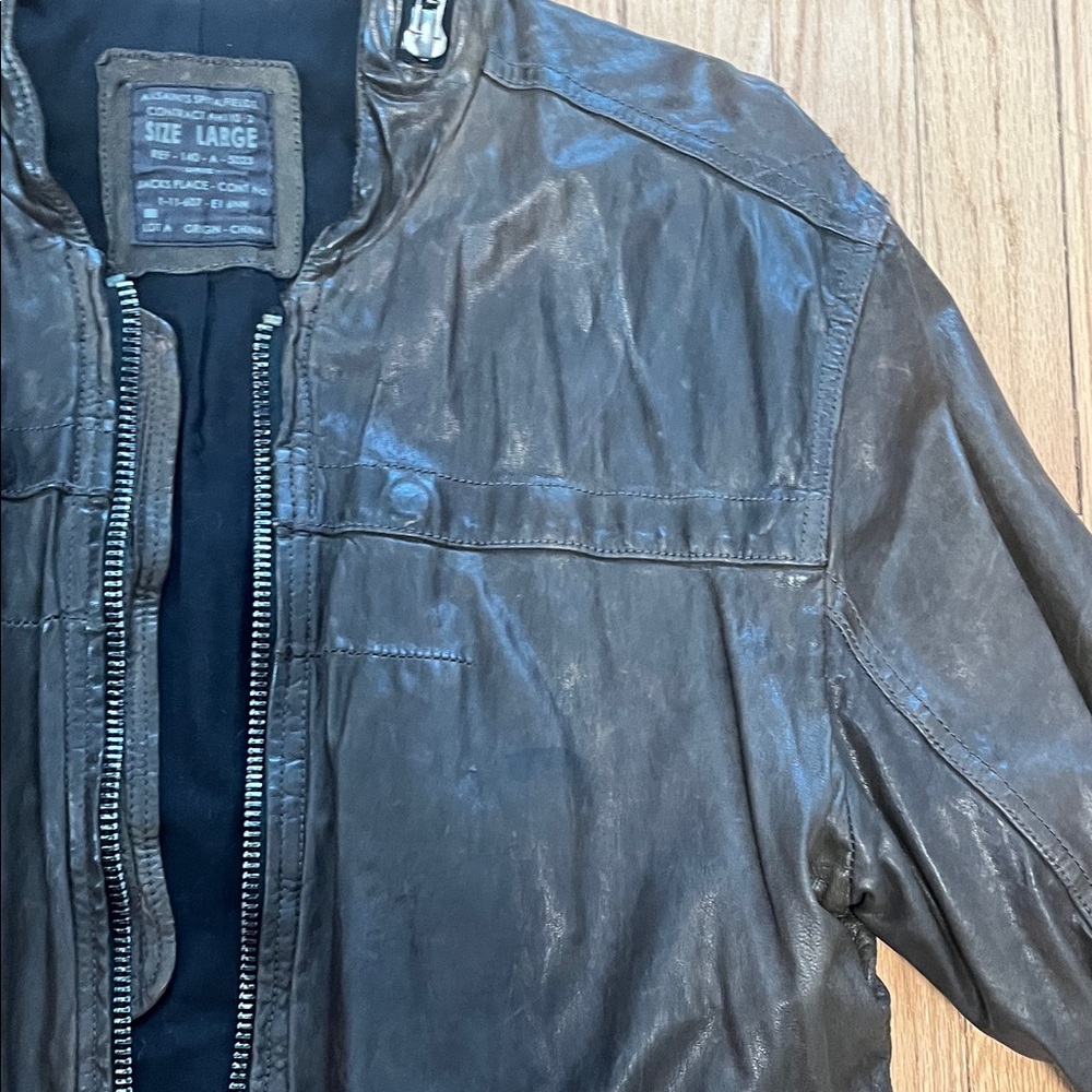Men's dark olive green Leather Jacket - Picture 4 of 9